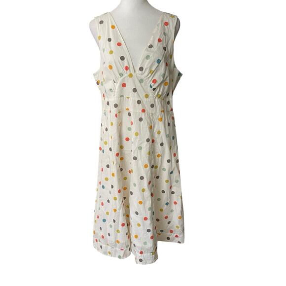 Garnet Hill Womens 14 A-line Dress Polka Dot White Print Vneck Cotton Flowy - Picture 1 of 12